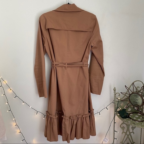 Anthropologie Tan Cotton Lined Ruffle Trench Coat - Picture 4 of 12
